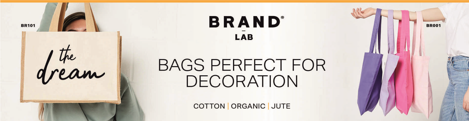 Brand Lab bags in cotton and jute, designed for decoration and everyday use by Oliver Embroidery