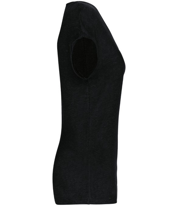 Spasso Ladies V Neck Linen T-Shirt