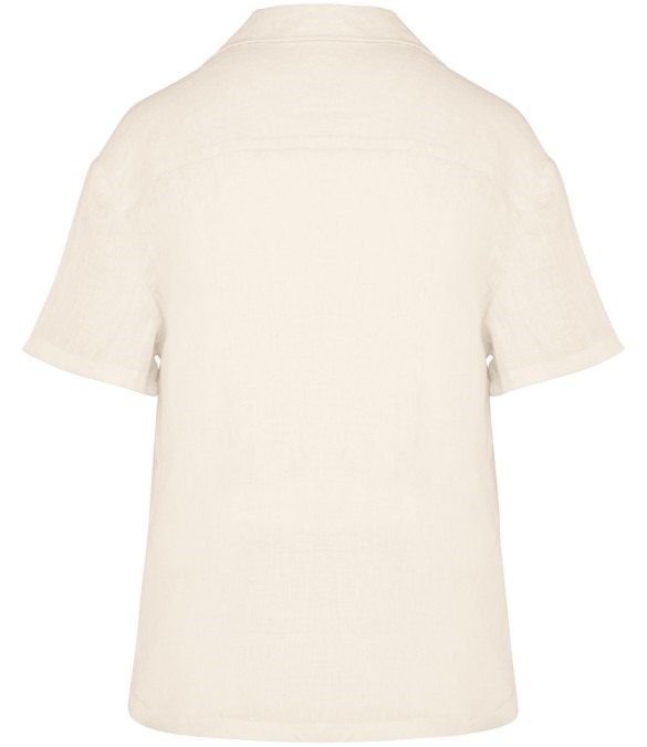 Spasso Ladies Short Sleeve Linen Bowling Collar Shirt