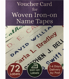 Woven Iron-On Clothing Name Labels 72 Voucher Card 